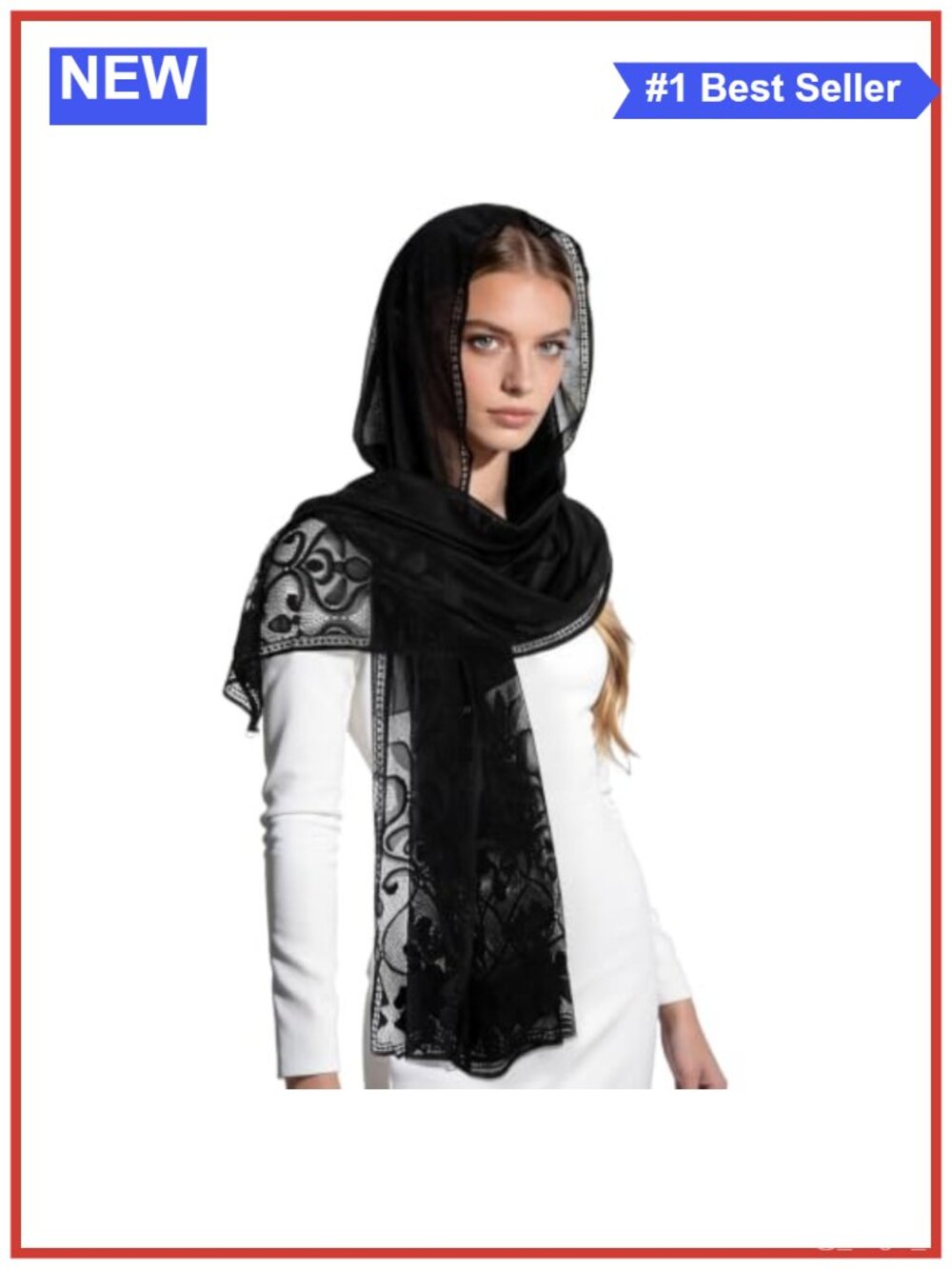 DOCILA Women's Lace Veil Scarf Mantilla Wrap Shawl One Size Lightweight